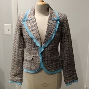 Nice Like New Vintage Tweed And Chiffon Ruffled Blazer